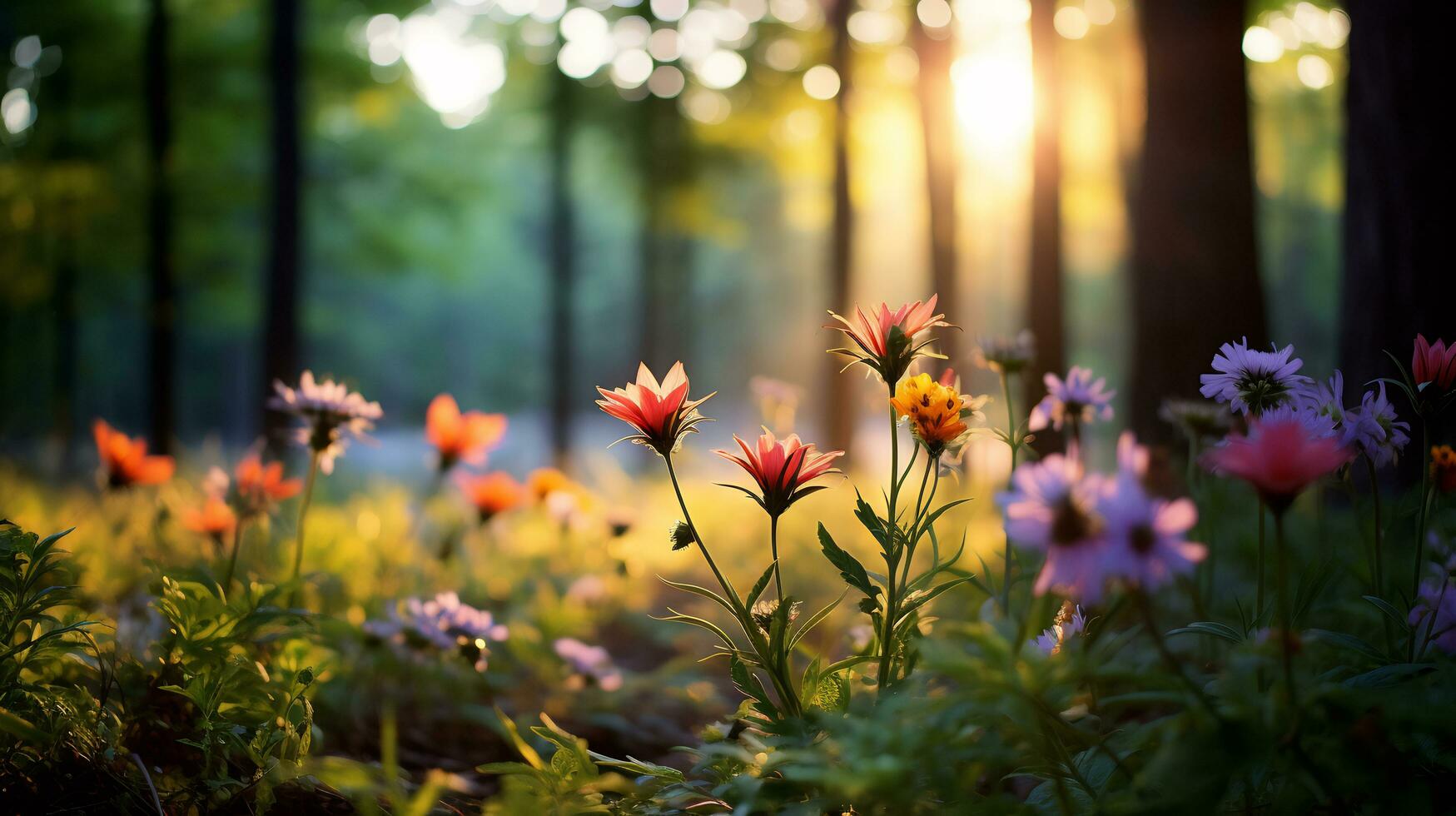 Exporteren Tuin Sprank Winkel -Exporteren Tuin Sprank Winkel various kinds of flowers grow in the depths of the natural forest ai generative free photo